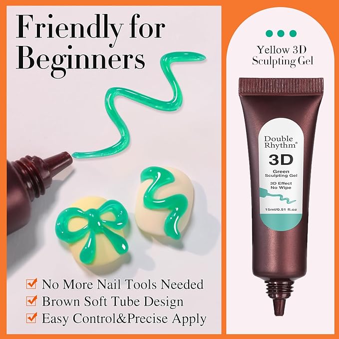 Double Rhythm 0.5 Oz 3D Nail Gel Art Sculpting No Wipe for Designs DIY Nail Art for Drawing, Molding,and Decoration (3D Sculpting Gel Green)