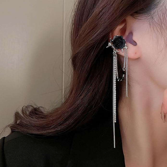 Punk Black Rose Flower Earring Long