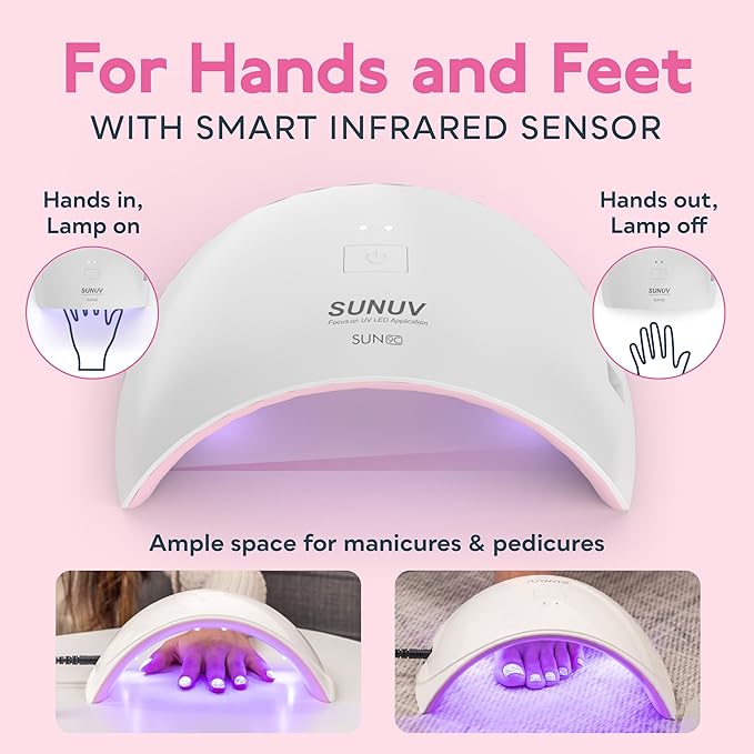 SUNUV UV LED Nail Lamp, Nail Dryer for Gel Polish UV Light for Nails with Sensor 2 Timers SUN9C Pink Gift for Women Girls