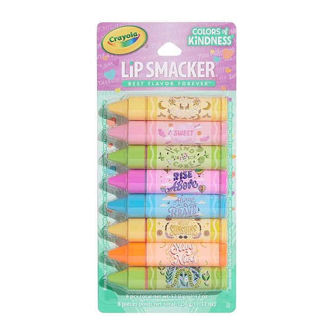 Lip Smacker Crayola Party Pack - 8 Moisturizing Lip Balms, Fun Flavors, Hydrating & Protecting, Glossy Finish - Cruelty-Free
