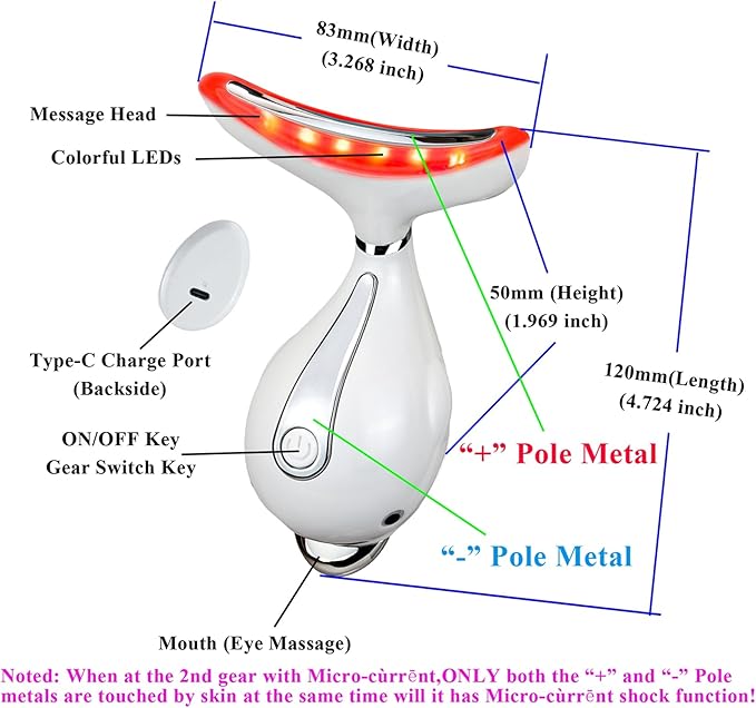 LED Light Therapy Device, Face Massager Tool for Women,Electric Facial Neck Eye Lift Massage Kit with Color LED, Red Light Therapy for Skin Beauty Firm Tightening