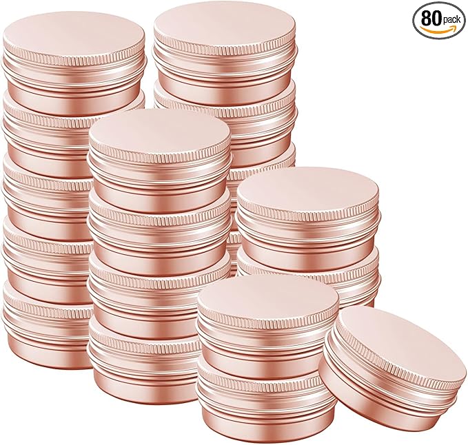 2 Ounce Aluminum Tin Jar with Screw Cap 60mL Tin Cans Refillable Containers for Cosmetic, Lip Balm, Cream, Lotion, Balms, Spices, Salve, Rose Gold 80 Pcs