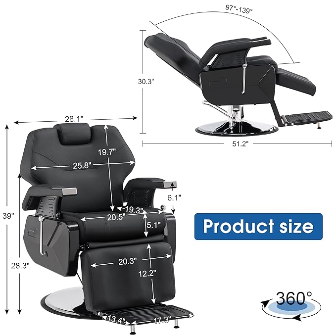 BarberPub Hydraulic Recline Barber Chair All Purpose Salon Beauty Spa Styling Equipment 9208 (Black)