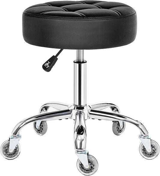 BEWISHOME Rolling Stool with Wheels, Adjustable Stool Heavy Duty 450lb, 360° Swive Rolling Chair for Massage Spa Medical Tattoo, PU Thick Seat Padding Salon Chair(Black) BYD01B