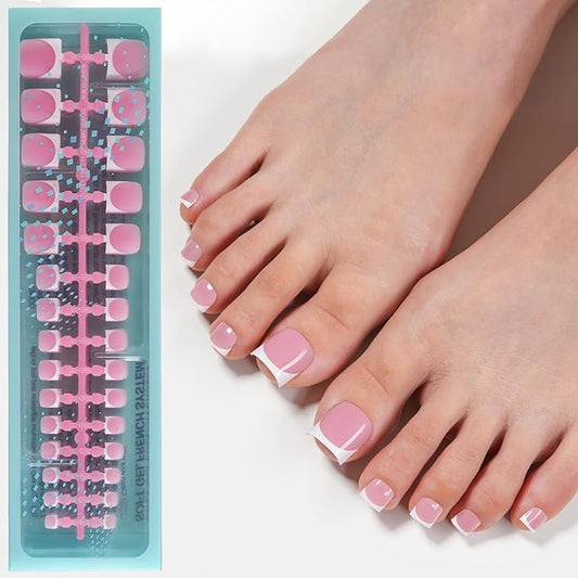 Vansiho Press on Toenails Short, French Tips Toenail Press on Square for Women, Pink White Soft Gel Fake Toe Nails, Acrylic Nails Soak off Toe Nail Home DIY 15 Sizes