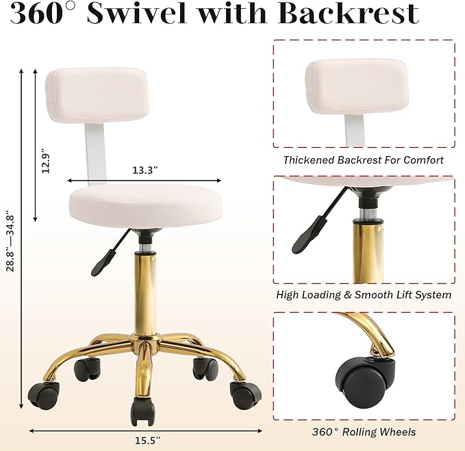 Pedicure Station No Plumbing, Hydraulic Pedicure Chair for Nail Tech, Height Adjustable Reclining Pedicure Station Unit, 360 Degree Swivel Foot Spa Chair with Massage Foot Bath (White-Golden)