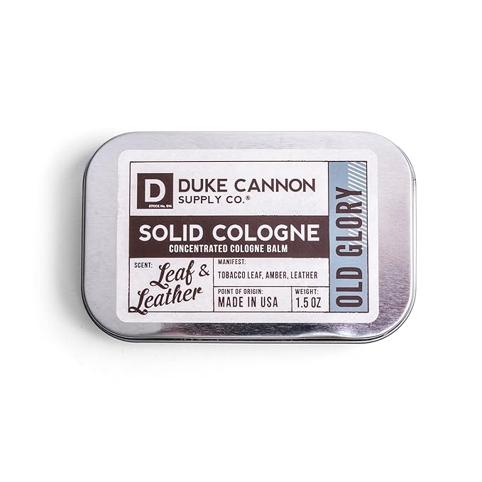 Duke Cannon Solid Cologne - Old Glory Premium Concentrated Cologne Balm, Fresh Tobacco, Amber, and Leather Scent, 1.5 oz. Travel Tin