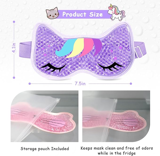 2PCS Adorable Cooling Eye Mask Gel Eye Mask, Reusable Hot Cold Therapy Cold Eye mask for Post Surgery, Puffiness, Dark Circles, Eye Bags, Dry Eyes, Migraines with Soft Plush Backing