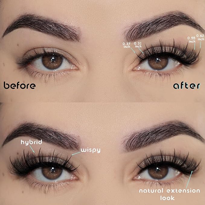 Mink Lashes Wispy Eyelashes Natural Fake Lash Pack Fluffy Lashes False Short Strips Eyelash 3D Cat Eye Pestañas Cluster Set that Looks Like Extensions for Daily Makeup (Hybrid+Wispy Lash)