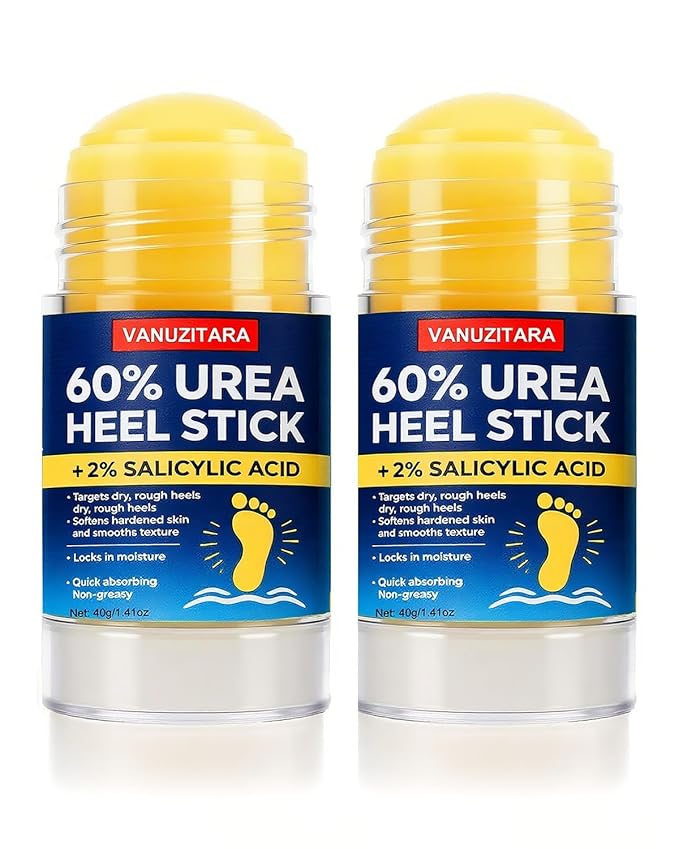 Urea Cream 60 Percent with 2% Salicylic Acid, Maximum Strength Foot Cream for Rough, Dry Cracked Feet Hands and Elbows, Urea Stick Callus Remover Skin Softener Hydrating Balm 2 Pack (1.41oz Each)