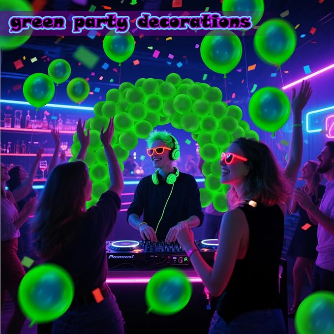 100 Pcs UV Neon Green Balloons 12 inch Neon Party Supplies, Balloons, Glow in the Dark for Birthday, Graduation, Baby Shower,Wedding, Anniversary Valentines Party Decorations