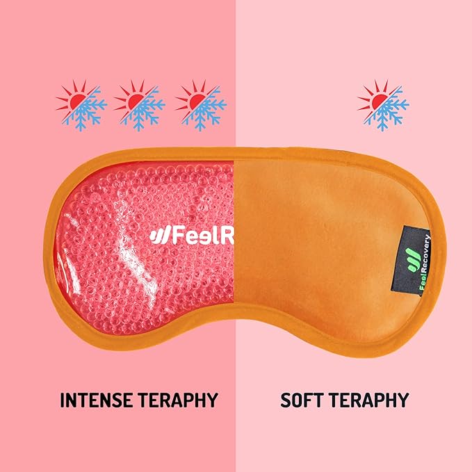 Cooling Gel Eye Mask for Puffy Eyes (8x4 in) - Reusable Cold Compress Pack for Dry Eyes, Tired Eyes, Headaches, Dark Circles - Flexible Golden Gel Beads Hot & Cold Therapy