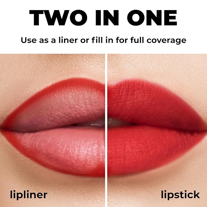 Lamel Matte Gel Lip Pencil – Waterproof, Long Lasting, High Pigment & Sharpenable – Creamy Texture for Smooth Finish – Dark Red, Vegan - Vegan, Ruby red - N.411