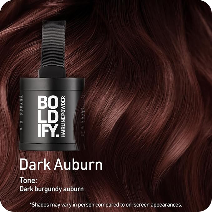 BOLDIFY Hairline Powder (LARGE, 10g) - Root Touch Up Hair Color for Gray Coverage - Bald Spot Concealing Hair Powder for Women & Men - 24-Hour Stain-Proof - Dark Auburn