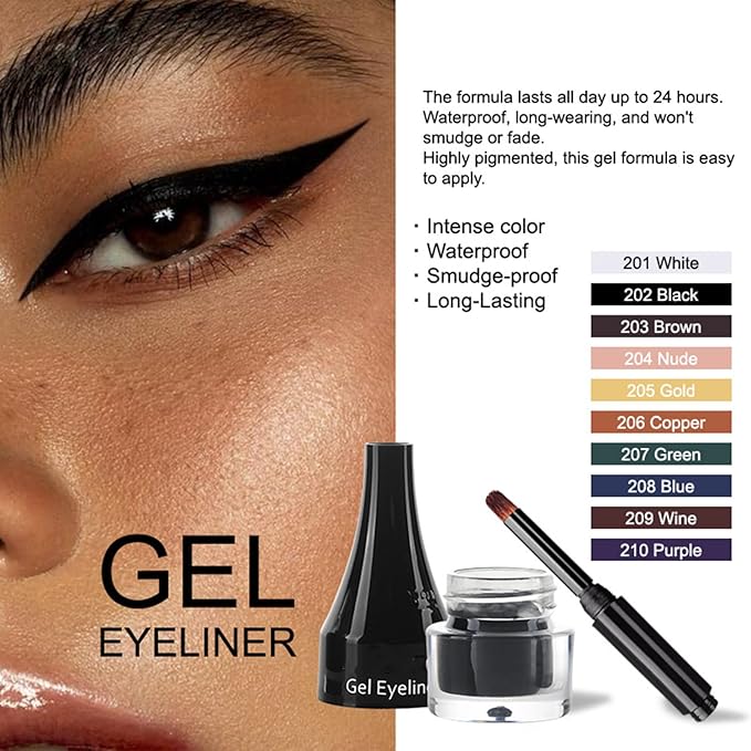 MAEPEOR Gel Eyeliner 10 Colors Smooth Cream Matte Eyeliner Gel Longlasting Waterproof and Smudgeproof High Pigment Eyeliner with Brush (10 Purple)