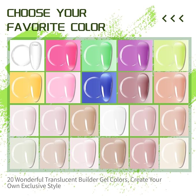 JODSONE Builder Color Gel Top Coat Base Coat Extension Gel 24 PCS Kit Long Lasting High Gloss Gift For Women