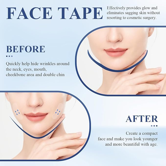 120Pcs Face Tape Lifting Invisible, Instant Face Lifting Sticker, Face Lift Tapes and Bands for Jowls, V-Shaped Instant Face Tapes for Double Chin