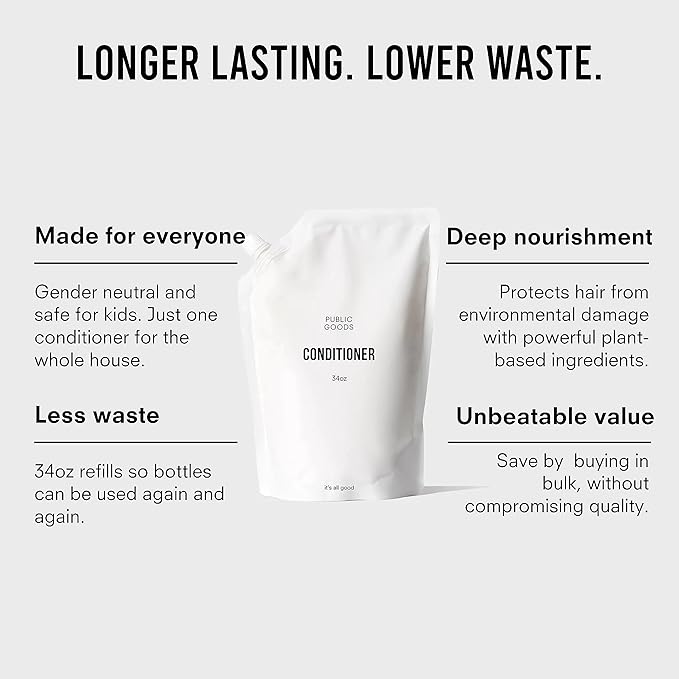 Public Goods Conditioner for Women & Men | Natural Conditioner to Protect & Moisturize Dry Hair | Made with Organic Essential Oils | Sulfate & Paraben Free | Vegan Friendly | 34 Fl Oz Refill