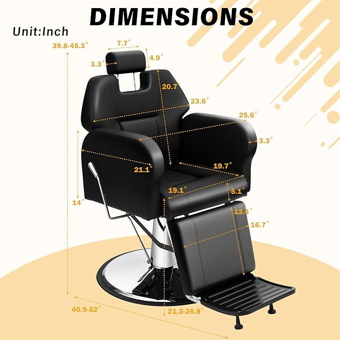 Professional Barber Chair for Barbershop Hydraulic Reclining Heavy Duty Salon Chair, 360 Degree Swivel for Hair Stylist Tattoo Home