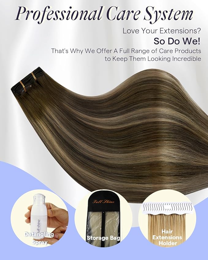 Full Shine Clip in Extensions for Thin Fine Hair 16 Inch Balayage Medium Brown to Caramel Blonde Seamless Clip in Hair Extensions Straight 7 Pcs 135 G