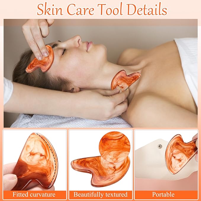 Sherr 12 Pcs Gua Sha Facial Tools Resin Heart Shaped Massage Guasha Tool for Face Guasha Board for Spa Women Body Skin Care Reduce Muscle Tensions, 12 Colors(Retro Color)