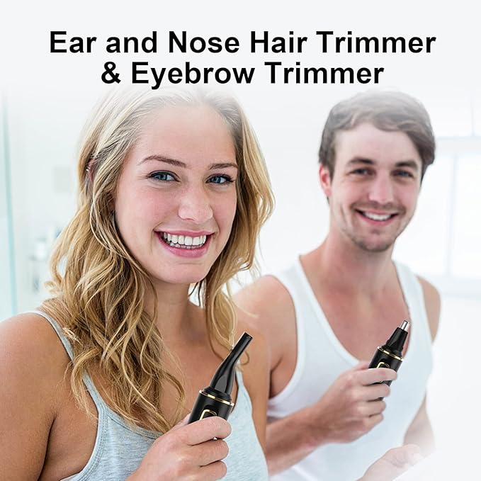 Nose Hair Trimmers for Men，Rechargeable Hair Trimmer 2 in 1 Painless Multifunctional Ear and Nose Hair Trimmer with IPX7 Waterproof Dual Edge Blades (Black Gold)