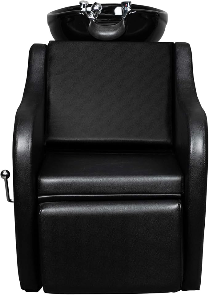 OmySalon Backwash Shampoo Unit for Salon, Hair Washing Station with Ceramic Bowl Adjustable Footrest, Chair Sink Barber Shop Beauty Equipment