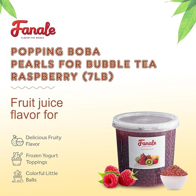 Fanale Raspberry Popping Boba Pearls, Vegan, Non GMO, Gluten Free, Fat Free, Perfect for Bubble Tea, Smoothies, Ice Cream, Desserts, and Beverages.