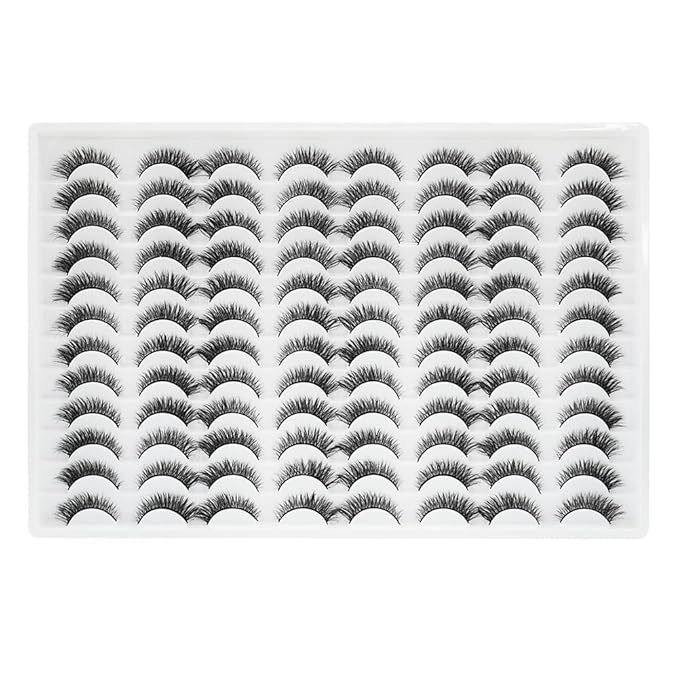 False Eyelashes 48 Pairs Faux Mink Lashes 14mm Wispy Lashes 3D Fluffy Cat Eye Lashes Pack Bulk Wholesale Strip Lashes(style 48-019)