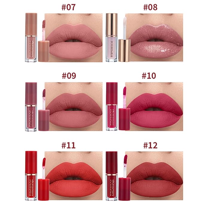 12Pcs Nude Matte Liquid Lipstick Set, Waterproof Long Lasting Non-Stick Cup 12 Colors Nude Lipstick 24 Hour Not Fade Matte Lipstick Professional Lip Gloss Makeup Christmas Gift Sets for Women