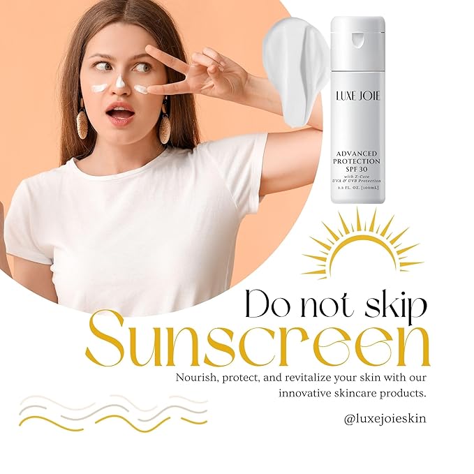 LuxeJoie Advanced Protection SPF 30 with Z-Cote UVA & UVB Protection Sunscreen with Zinc Oxide 3.3 Oz