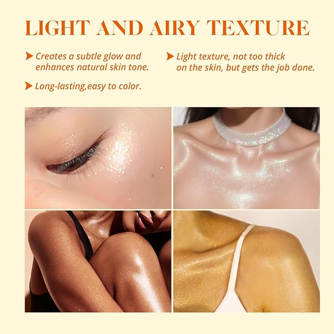Liyalan Shimmer Body Oil 5 Color Options 1.0 fl.oz Face Glow Pearl Highlighter Illuminator Long-Lasting Shine Glitter Liquid Tanning with Makeup Brush Included (#04 Golden Brown)