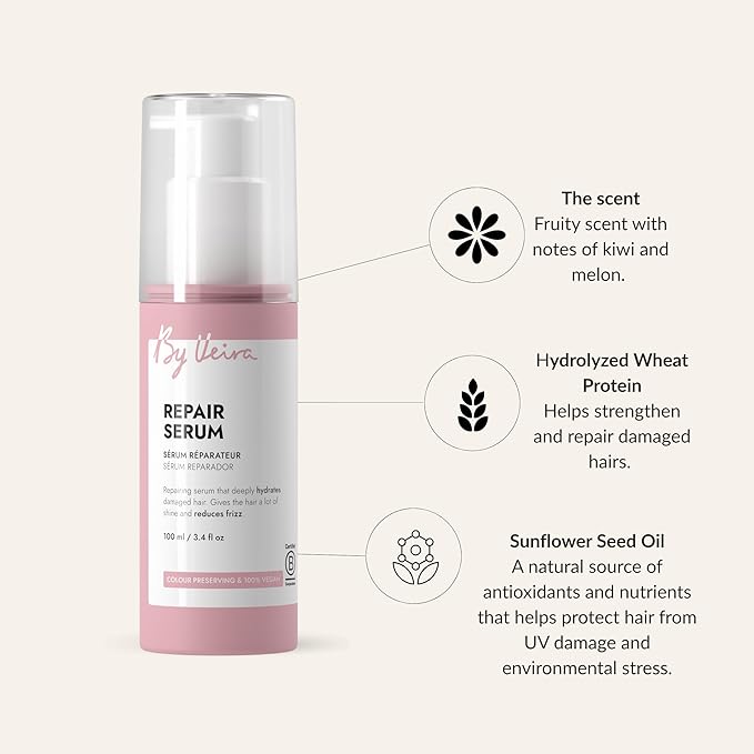 Repair Serum 3.4 Fl Oz, For Damaged Hair, Wheat protein/Sunflower Extract Gently Repairs Hair, Colour preserving & 100% vegan