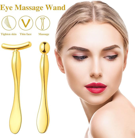 2 Pcs Metal Eye Cream Applicator Face Roller Massager Tool,Eye Massage Wand Stick Girls Women Facial Massager for Reducing Puffiness Wrinkle