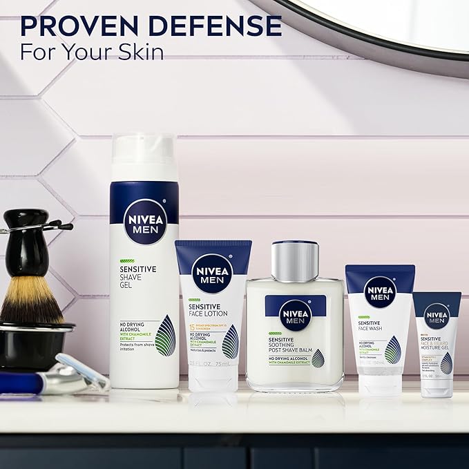 NIVEA Men Sensitive Face and Beard Moisture Gel, Gentle Face and Beard Moisturizer for Men Instantly Hydrates Skin and Conditions Facial Hair, 1.7 Fl Oz Tube, Pack of 3