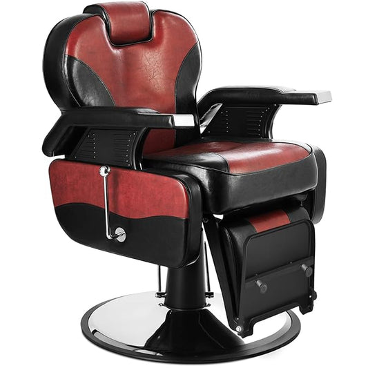 Artist hand Barber Chair Hydraulic Reclining Barber Chairs Heavy Duty Salon Chair for Hair Stylist Tattoo Chair Salon Equipment (Red,Black)