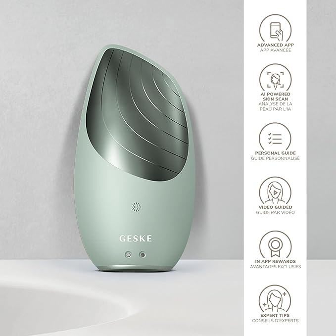 GESKE SmartAppGuided Sonic Thermo Facial Brush | 6 in 1 | Skin Cleansing | Cleansing Brush with Thermal Function | Electric Facial Massager