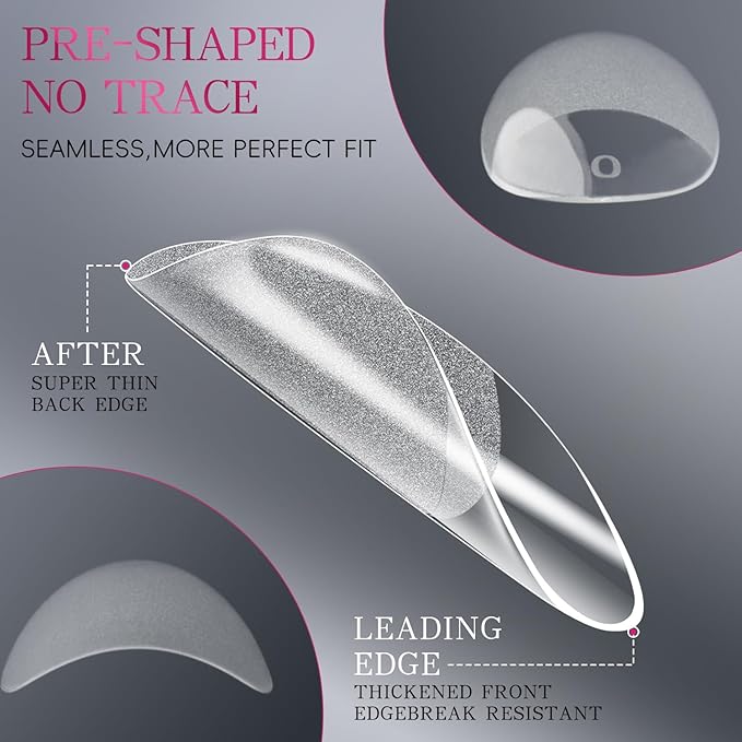 krofaue 240Pcs Almond Nail Tips - Professional Soft Gel Press on Nails with Half Matte 12 Sizes Acrylic Fake Tips for Gel Polish & Dip Powder DIY Home Manicure