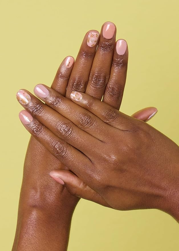 ohora Semi Cured Gel Nail Strips (N Lazy Sunday) - Pink, Patterned, Works with Any UV/LED Lamps, Salon-Quality, Long Lasting, Easy to Apply & Remove - Includes 2 Prep Pads, Nail File & Wooden Stick