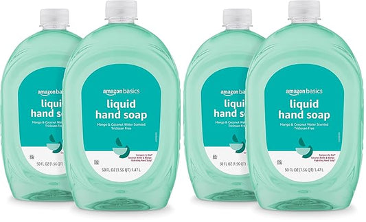 Amazon Basics Liquid Hand Soap Refill, Mango & Coconut Water Scent, Triclosan-Free, 50 Fl Oz (Pack of 4)
