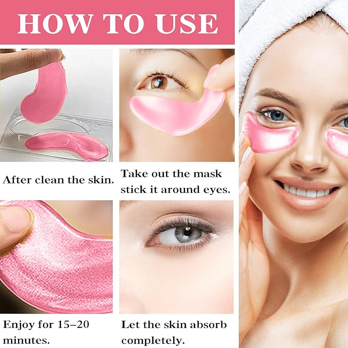 Under Eye Patches 60 Pcs,Pink Eye Mask,Puffy Eyes & Dark Circles Treatments,Improve Reduce Smooth Wrinkles,Fine Lines and Under Eye Bags,Hydrating & Moisturizing,Firm Eye Skin Care for Women and Man