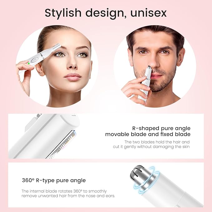 Nose Hair Trimmer for Women - 2 in 1 Professional Painless Eyebrow and Facial Hair Trimmer for Men and Women, USB Rechargeable Trimmer Double Edged Blades Easy to Clean, White
