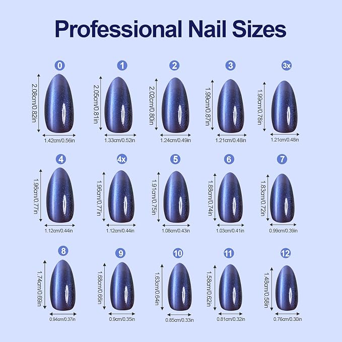 300Pcs Cat Eye Press on Nails Medium Almond, Plauva Soft Gel Fake Nails, Glossy Glitter Cat Eye Nail Tips for Women and Girls Stick On Nails in 15 Sizes
