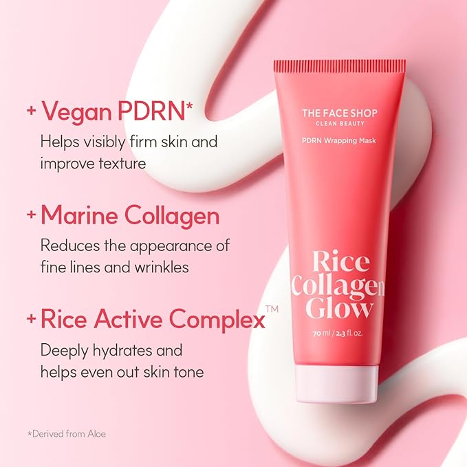 The Face Shop Pink Collagen Wrapping Mask, Peel-Off Facial Mask for Glass Skin, with Vegan PDRN & Rice Extract, Hydrating & Evening Skin Tone, 2.3 fl. oz.