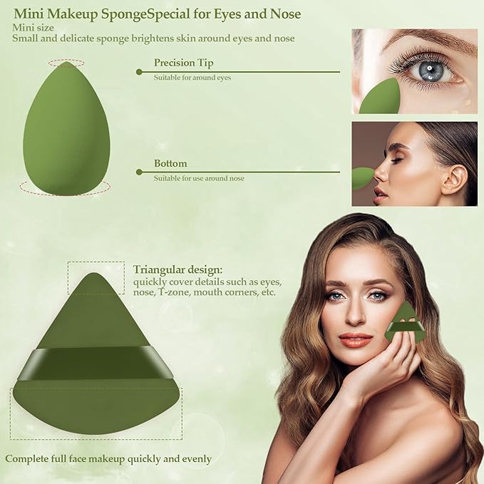 14 Pcs Makeup Sponge Set, Beauty Sponges Blender with 4 Pcs Powder Puff and 4 Pcs Mini Make up Sponges St. Patrick's Day Gift for Liquid,Foundation,Powder,Concealer,Cream (Green)