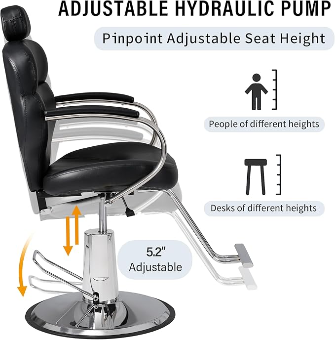 Reclining Barber Chair Salon Chair for Hair Stylist, Heavy Duty Hydraulic Pump Barber Chair Seat Height 41-46", 360° Rotation, Tattoo Chair Shampoo Beauty Salon Equipment For Barber Hair Shop