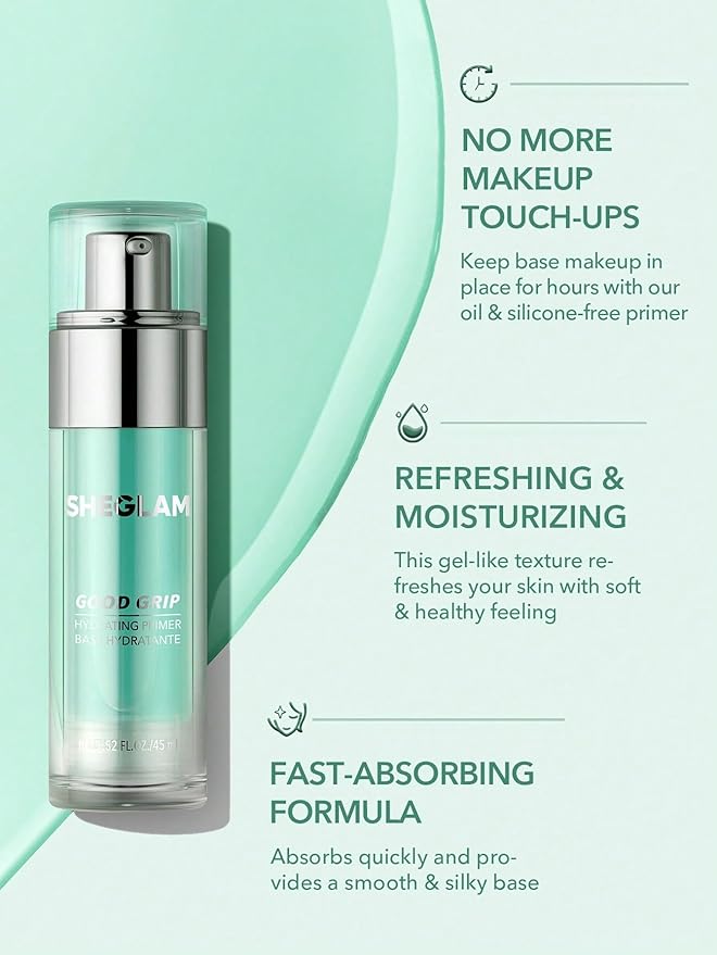 SHEGLAM Good Grip Hydrating Primer Oil Control Moisturizing Primer Gel Smooth Fine Lines Oil And Silicone-Free Face Primer-Green