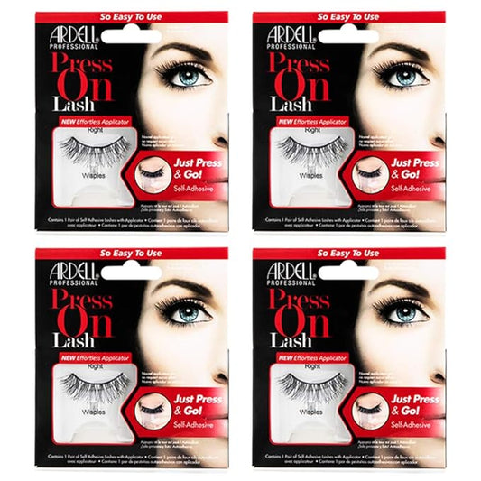 Ardell Press On Wispies False Eyelashes - Self Adhesive Lashes, No Glue Needed, Eye Makeup Enhancement, 4 Pack