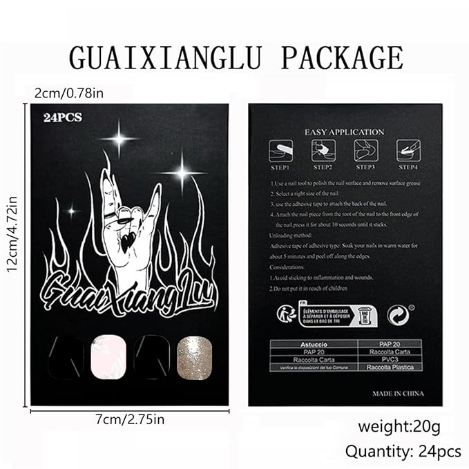 Flower Press on Nails Short Square Fake Nails with Designs Glitter False Nails Black Glossy Full Cover Shiny Acrylic Nails Summer Glue on Nails Cute Artificial Stick on Nails for Women Manicure 24 Pcs