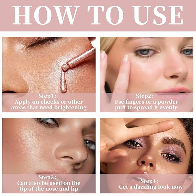 Liquid Highlighter Makeup, Long Lasting Multifunctional Luminous Glow Stick, Sparkly Glitter Body Face Shimmer Liquid Luminizer Sticks, Waterproof, Smooth, Blendable Cream Illuminator 04#